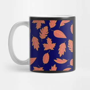 Leaves Pattern - Red and Mustard on Navy Mug